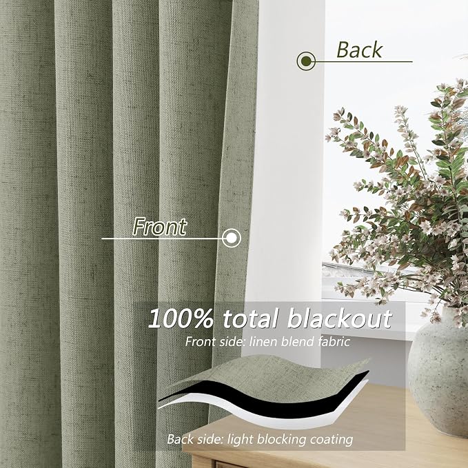 Sage Green 100% Blackout Curtains 96 Inch Length 2 Panels Set - Image 4