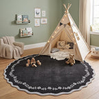 GarveeHome Round Rugs 4ft Scalloped Washable Black Circle Rug - Image 2