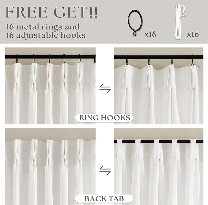 Beige White Linen Pleated Curtains 30 Inch Length Light Filtering | Semi Sheer - Image 5
