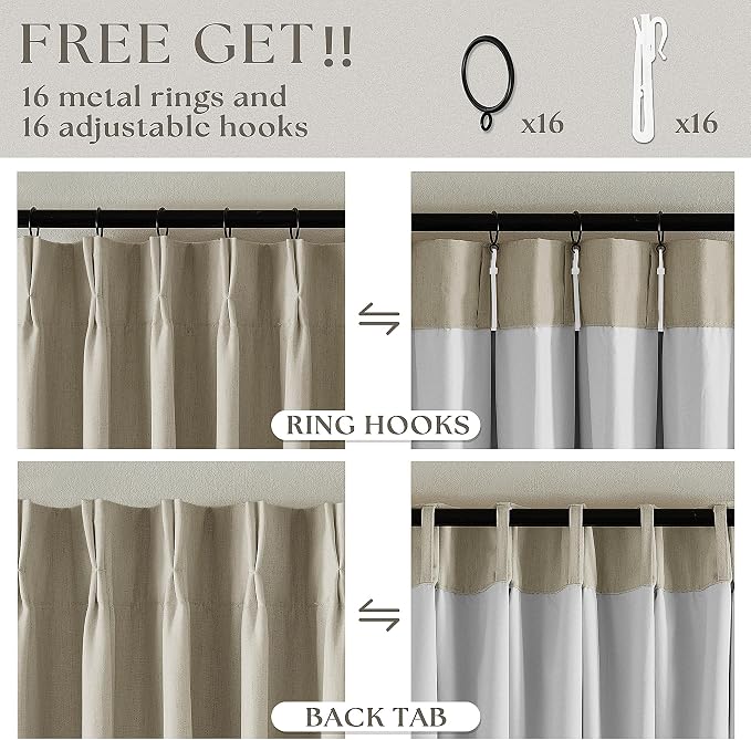 Burlywood Birch 100% Blackout Pinch Pleated Linen Curtains 84 Inches Long | - Image 6
