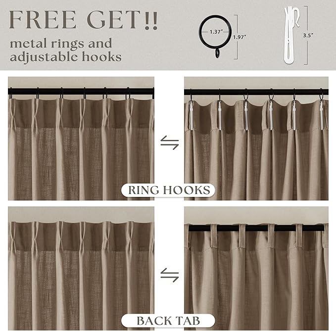 Latte Semi Sheer Pleated Linen Curtains - Image 5