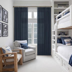 Navy Blue Pinch Pleat Light Filtering Thick Linen Curtains 102 Inches Long | - Image 7