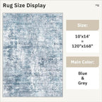 Soalmost 10x14 Area Rugs for Living Room Washable Rug Abstract Blue/Grey | - Image 5