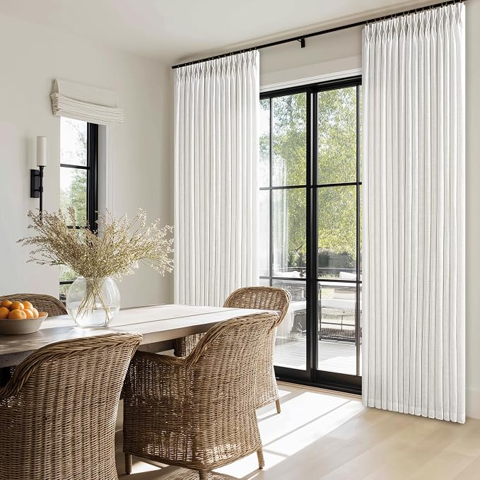 Pleated Semi Sheer Light Filtering Linen Beige Curtains 108 Inches Long | White - Image 7