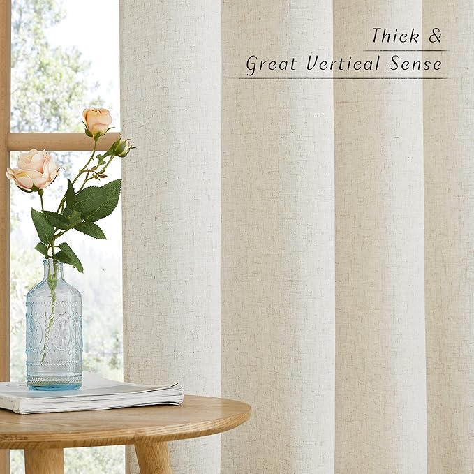 NICETOWN Natural Flax Linen Bedroom Curtains 90 inches Long, Grommet Semi Sheer - Image 3