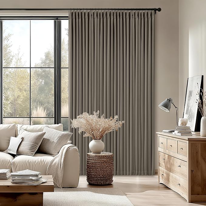 Desert Taupe Linen Blackout Pleated Curtains 86 Inches Long - Image 7