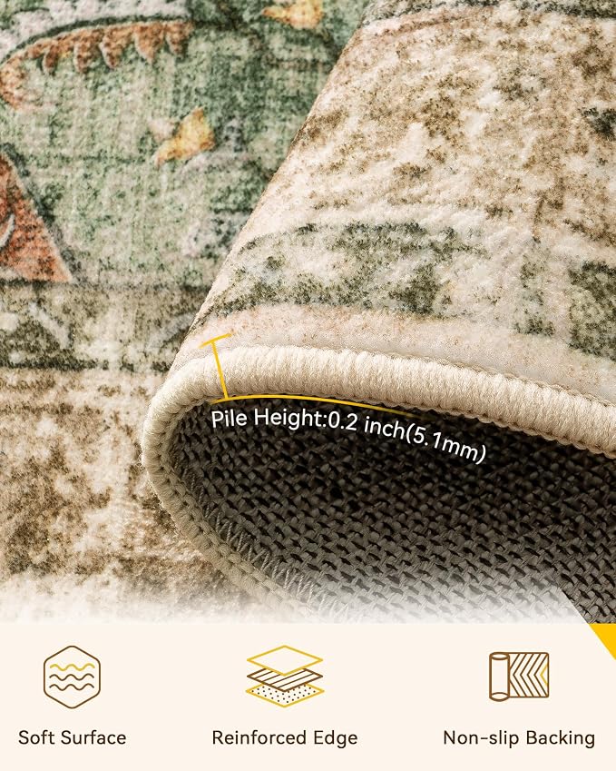 RELEANY Washable Area Rug, Square 8'x8', Brick/Brown/Green | Non-Slip, Water - Image 4