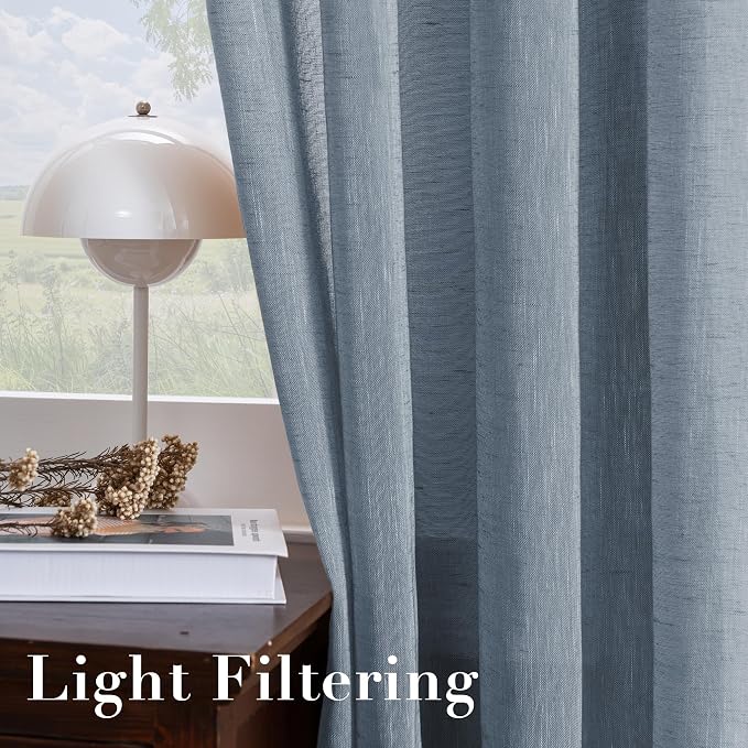 H.VERSAILTEX Semi-Sheer Linen Curtains 63 Inches Long Bedroom Window Treatments - Image 5