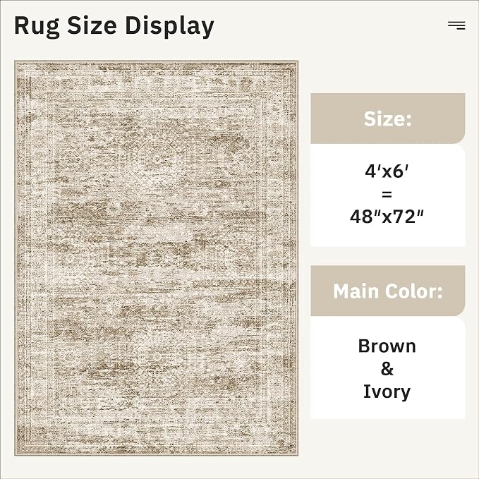 Soalmost 4x6 Area Rug for Living Room, Washable Rugs Non-Slip, Thin Foldable - Image 5