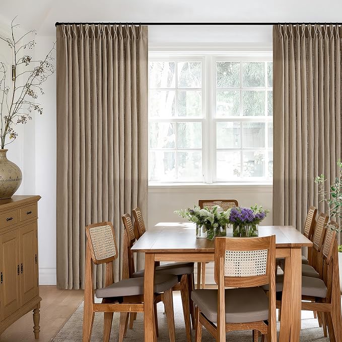 100 Inch Linen Blend Light Brown Memory Shape Pleated Curtains 2 Panels | - Image 9