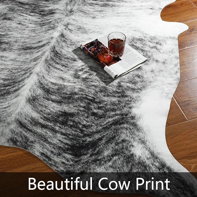 Western Faux Cowhide Rug, Animal Cow Hide Rug, 3.6 x 2.3 Ft Black | Premium - Image 5