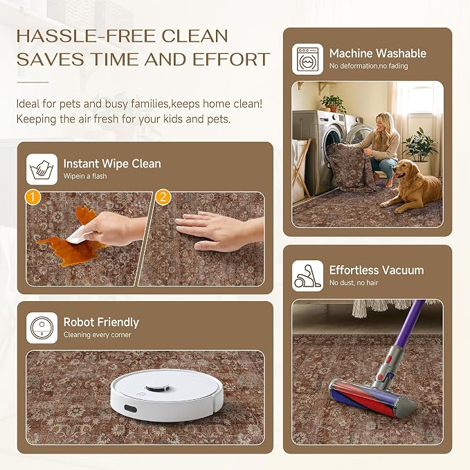 4x6 Brick Red Vintage Floral Washable Area Rug - Image 6