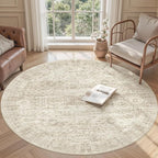 Soalmost 6x6 Beige Round Rug 6ft Circle Living Room Area Rugs Non-Slip | - Image 2