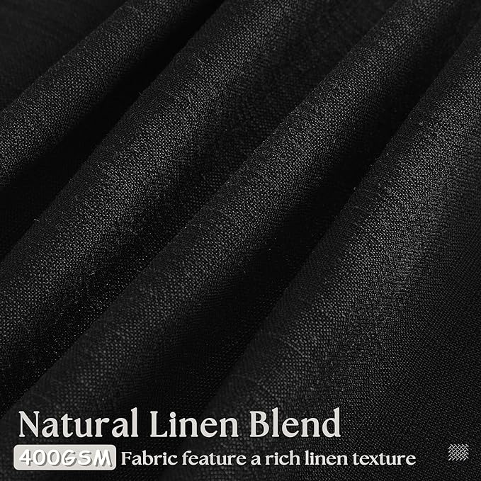 Black Pinch Pleated Linen Semi Sheer 120 Inch Curtains 2 Panels | Light - Image 3