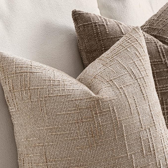 MIULEE Chenille Textured Lumbar Throw Pillow Covers Oatmeal 12x20 Set of 2 | - Image 3