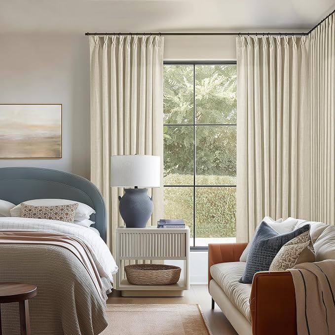 60 Inch Width 102 Inches Long Linen Pinch Pleat Curtains 1 Panel | Light - Image 8