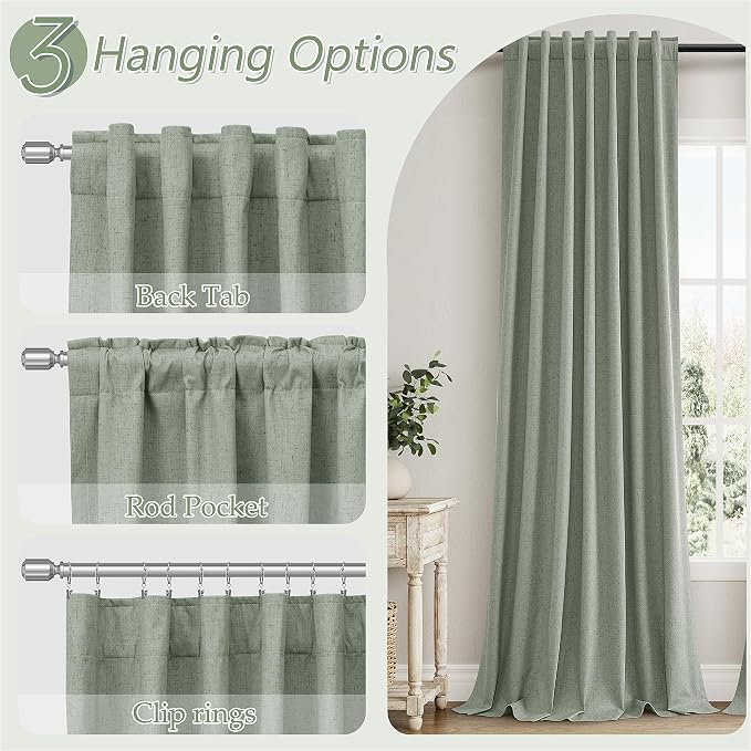 Desert Sage 100% Blackout Linen Curtains 72 Inch Length 2 Panels Set - Image 6