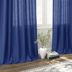 Classic Blue Linen Curtains 84 Inch Length 2 Panels Set - Image 6
