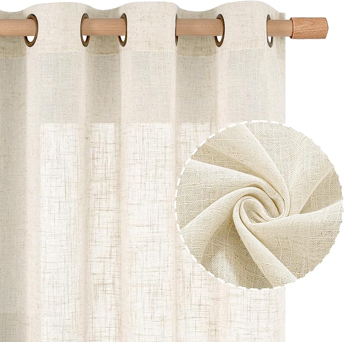 Cream Ivory Linen Semi Sheer Curtains 84 inch Length by LAMIT