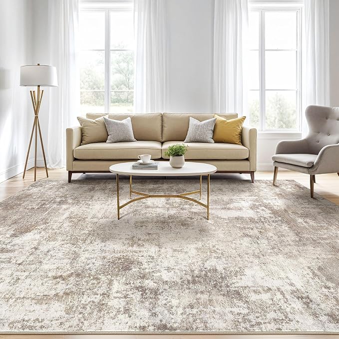 LOONGRUG 7x9 Area Rug Washable Large Neutral Modern Living Room Rugs | Abstract - Image 5