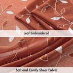 MIULEE Terracotta Sheer Fall Curtains 2 Panels Leaf Patterned, W52 x L63 | - Image 4