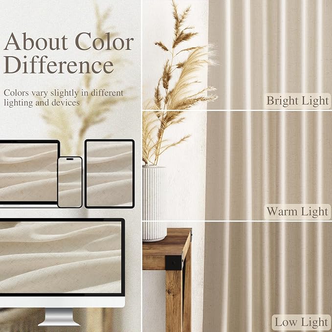 Living Room Curtains 63 Inch Length Linen Birch Beige Luxury Light Filtering - Image 3