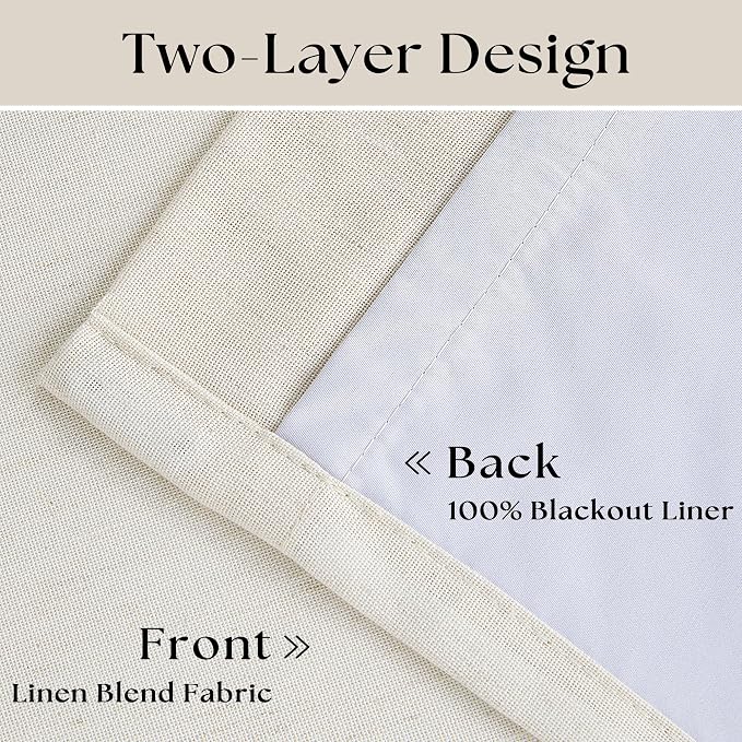 100% Blackout Pinch Pleated Linen 84 Inch Curtains 60 Inch Width Natural | 2 - Image 3