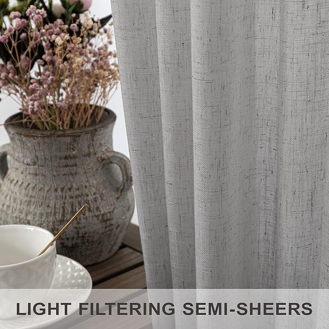 Grey Curtains 72 Inch Length for Bedroom 2 Panels Back Tab Rod Pocket Semi - Image 4