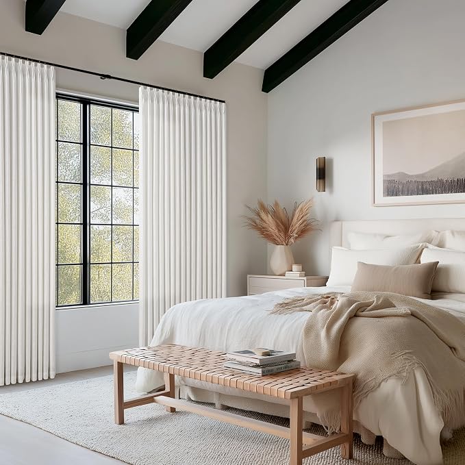 100 Inch Light Filtering Linen Pleat Farmhouse Beige Curtains | Pinch Pleated - Image 7