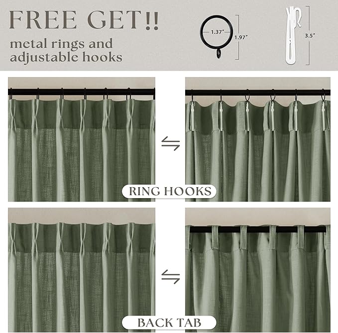 Sage Green 120 Inch Curtains High Ceiling Tall Curtains 2 Panels Set | Pinch - Image 5