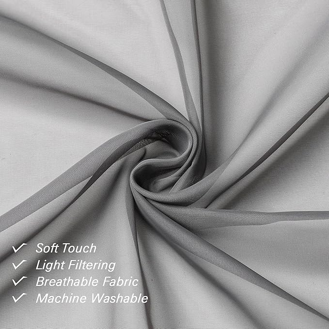 Charcoal Grey Sheer Kitchen Curtains 36 Inch Length 2 Pcs, Sheer Voile Curtain - Image 3