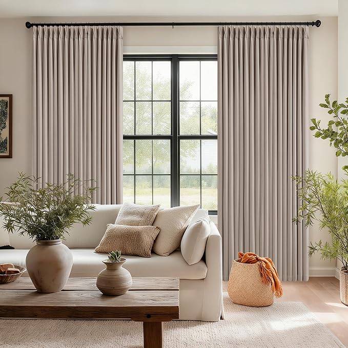 Burlywood Birch Pinch Pleated Blackout 102 Inch Linen Curtains Dual Layer | - Image 7