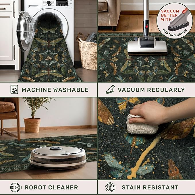 Insect 2x7 Stain Resistant Kitchen Runner Rugs, Vintage Bathroon Rug Non Skid - Image 4