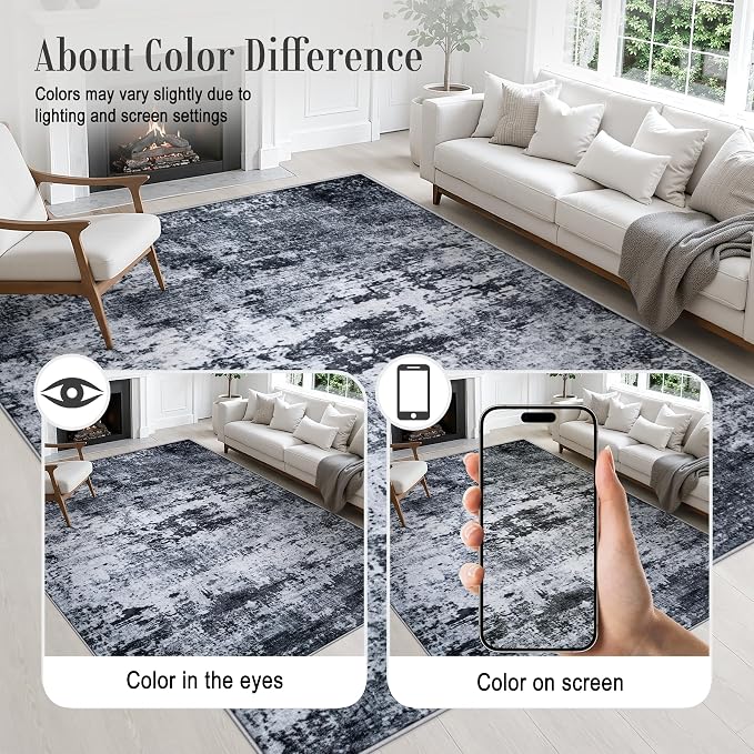 2.6x8 Washable Runner Rug：Modern Abstract Kitchen Carpet Black | - Image 6