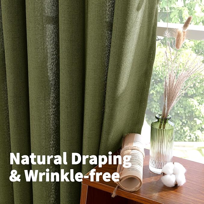 YoungsTex Olive Green Linen Curtains 63 Inch Length - Image 5