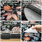 PLHXFR 2.6x10 Washable Runner Rug：Floral Indoor Kitchen Carpet Dark Black | - Image 7