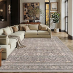Schweek 8x10 Washable Area Rug Neutral Floral Rugs by Schweek