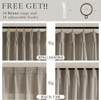 Pinch Pleated Taupe Linen Semi Sheer Curtains 84 Inches Long 2 Panels Set | - Image 5