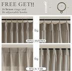 Taupe Brown Pinch Pleated Semi Sheer Linen Blend Drapes 112 Inches Long 50W | - Image 2