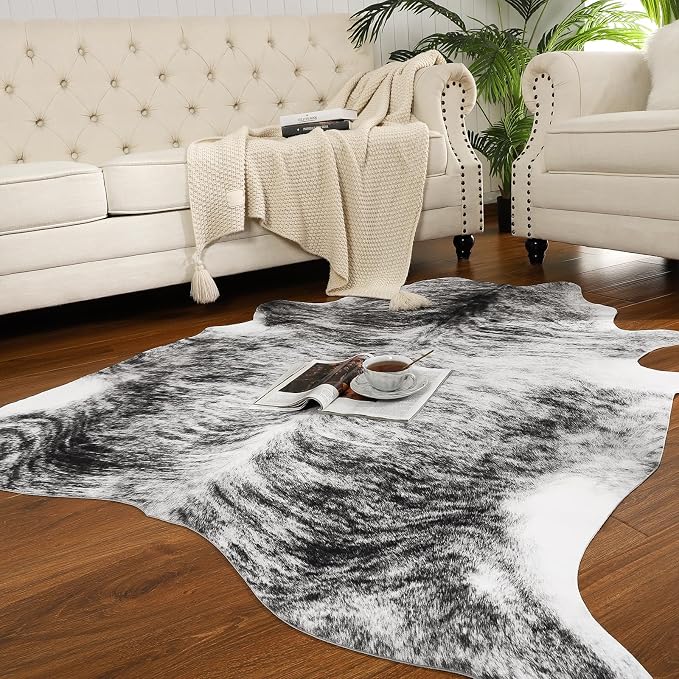 Western Faux Cowhide Rug, Animal Cow Hide Rug, 7 x 6.2 Ft Black | Premium - Image 2