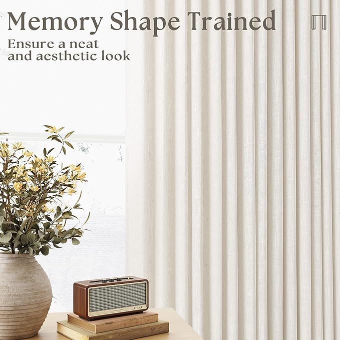 Natural Extra Wide Pinch Pleat 100 x 102 Inch Linen Curtains | Cream Ivory - Image 4