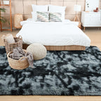 8x10 Extra Large Tie-Dyed Black and Grey Fluffy Area Rug Non-Slip - Image 3