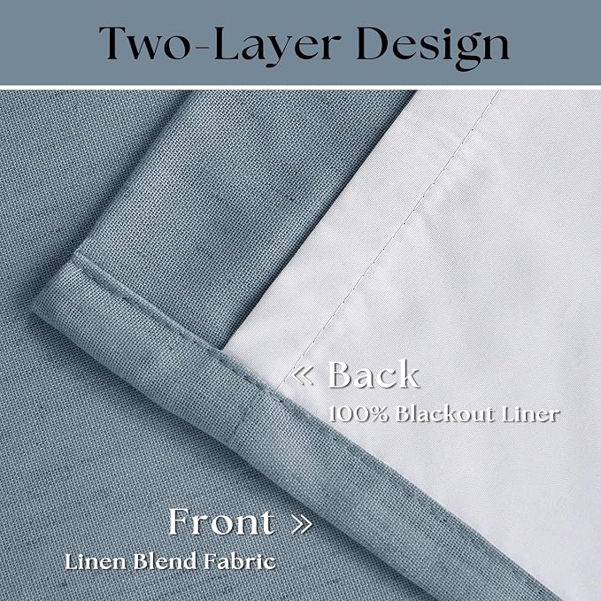 Dusty Blue 100% Black Out Pinch Pleated Linen 63 Inch Curtains - Image 6