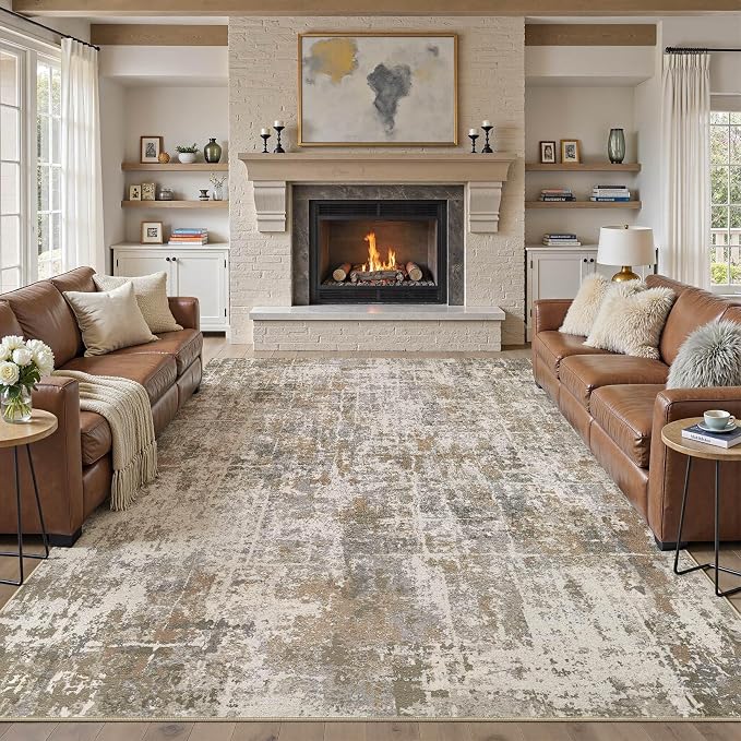 DMOYEST Area Rug Living Room Rugs 10x12 Washable Abstract Carpet | Neutral - Image 8