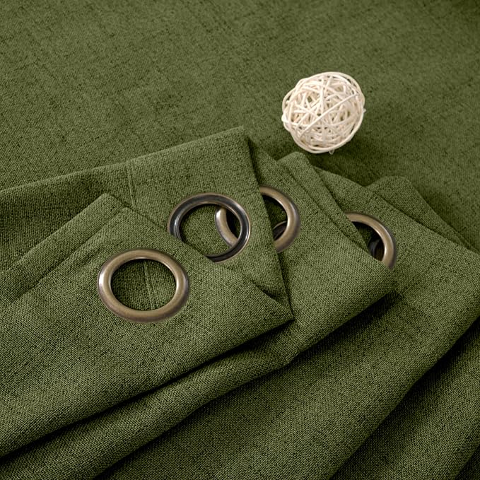 YoungsTex Olive Green Linen Curtains 45 Inch Length 2 Panels - Image 8