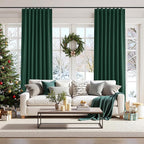 Dark Green 100% Blackout Linen Curtains 84 Inch Length 2 Panels Set - Image 9