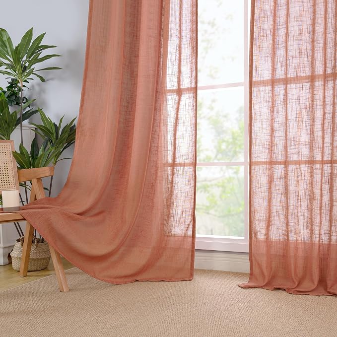 95 Inches Long Terracotta Linen Curtains - Image 9