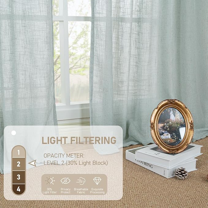 Greyish Blue Linen Sheer Curtains 84 inch - Image 4