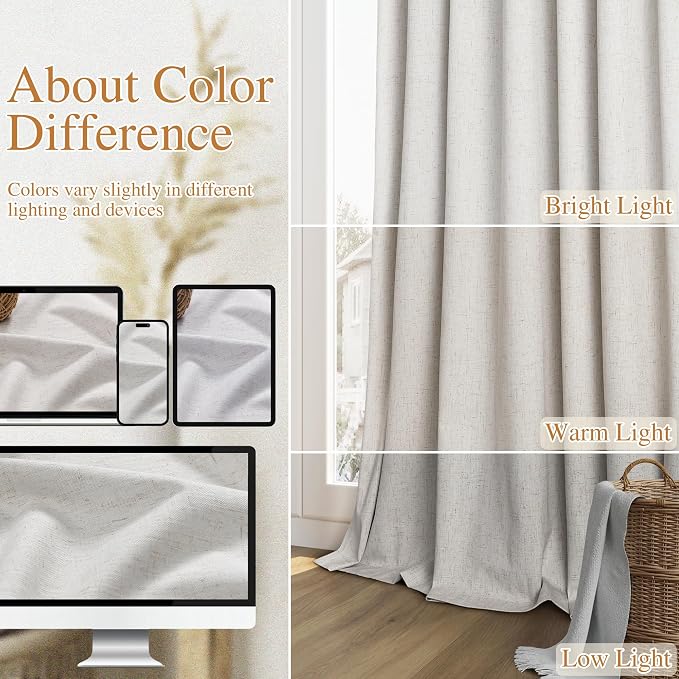 100% Natural Linen Blackout Curtains 84 Inch Long 2 Panels Set - Image 7