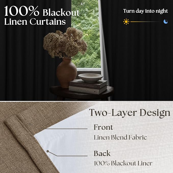 Latte 80 Inch Pinch Pleated Linen Blackout Curtains - Image 4